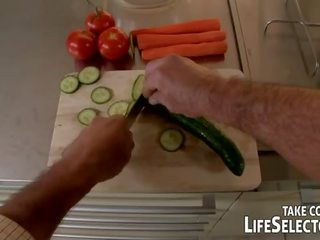 Chef fucks hige tits babes in kitchen.